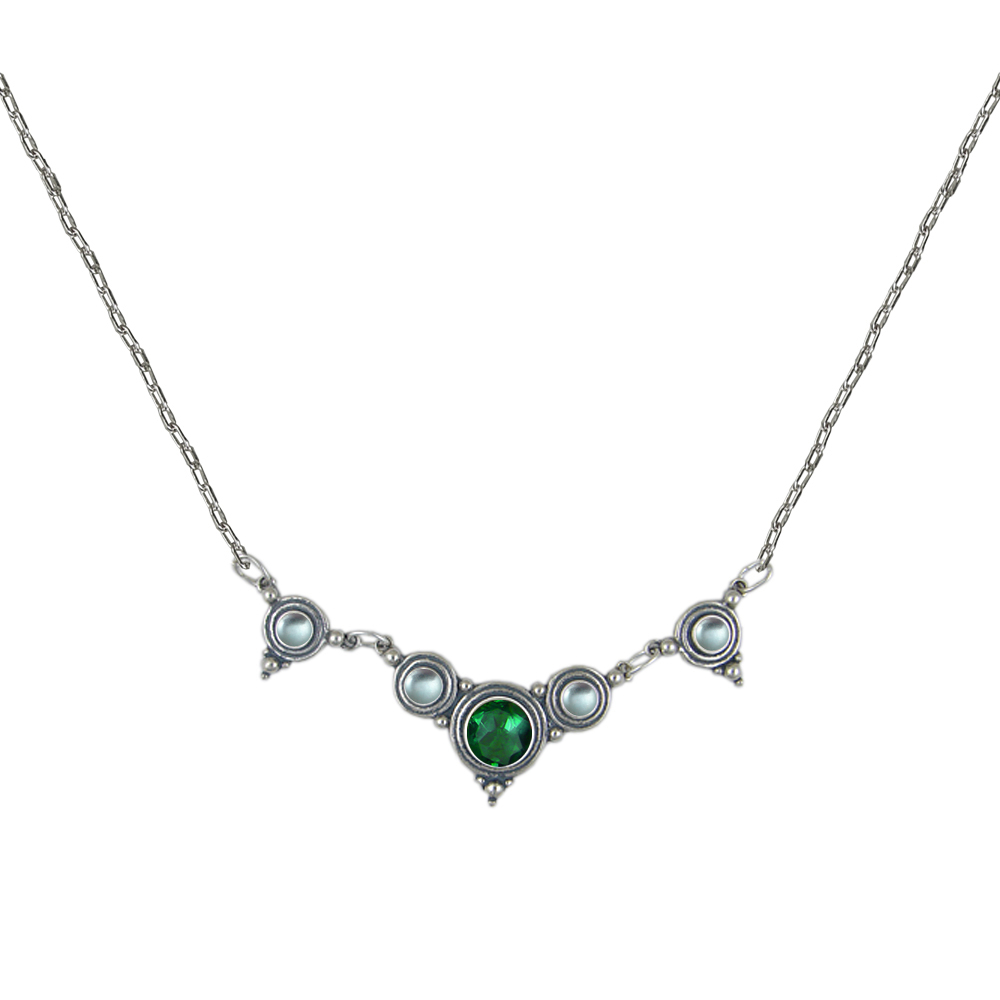 Sterling Silver Gemstone Necklace With Green And Blue Topaz
